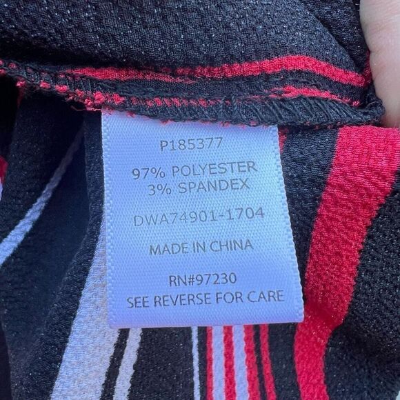 Almost Famous Red Black Multi Striped Short Sleeve Pants Jumpsuit Junior Medium - Picture 8 of 10